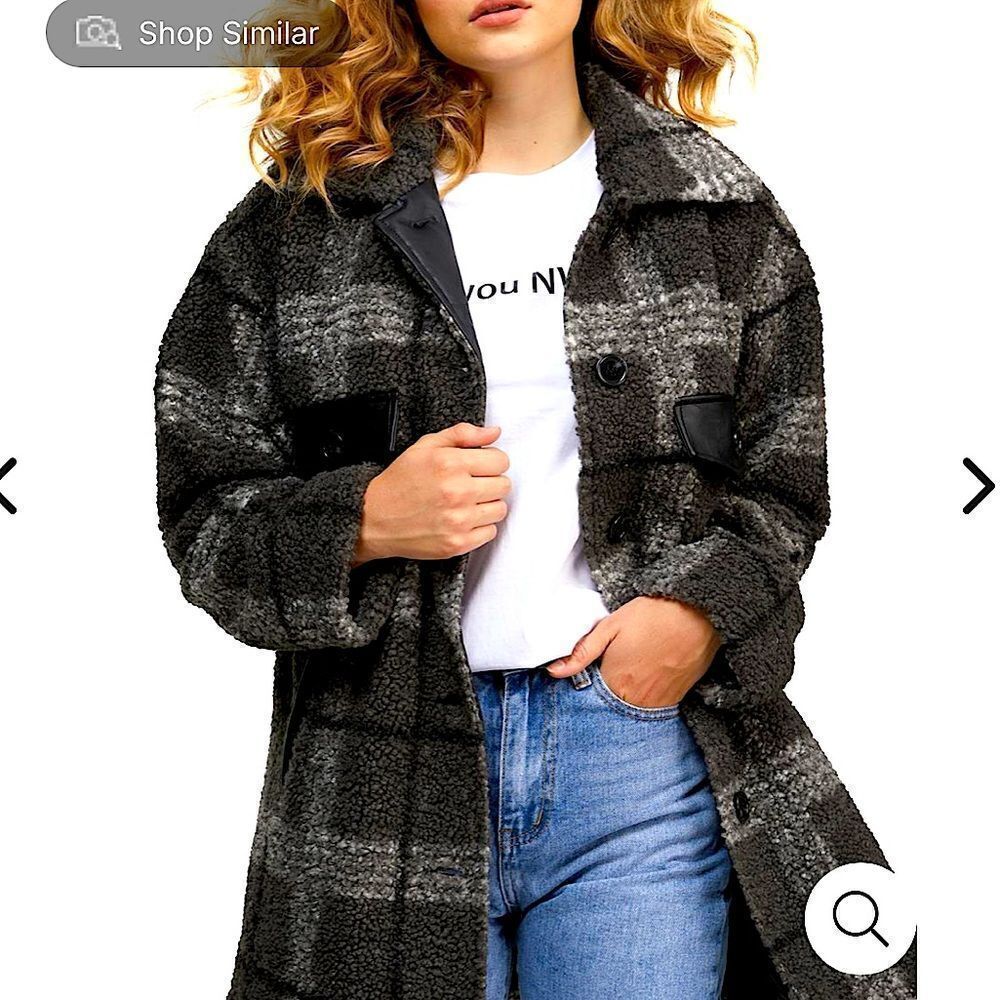 NVLT Checkered Plaid Berber Oversized Coat Shacket Black Gray NWT Size XS